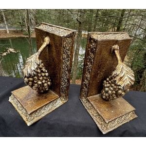 Farmhouse Faux Gold Pine Needle and Pine Cone Branch Book Ends Cottage Core -A12